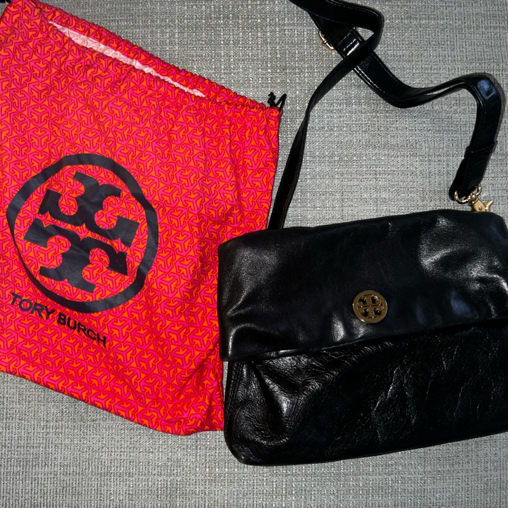 tory burch cross body black leather bag